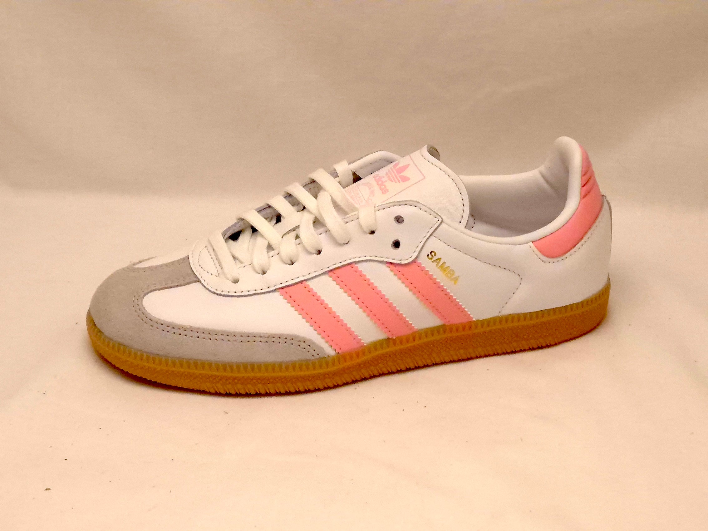 Adidas White &amp; Pink Samba Classic Trainers UK 5